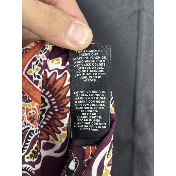 Women's Boho Peasant Blouse Purple Paisley Floral Long Sleeve Tassel Top Size XL - Picture 7 of 9